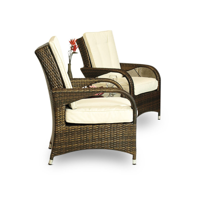 2 Seater Rattan Conversation Set, Brown, White