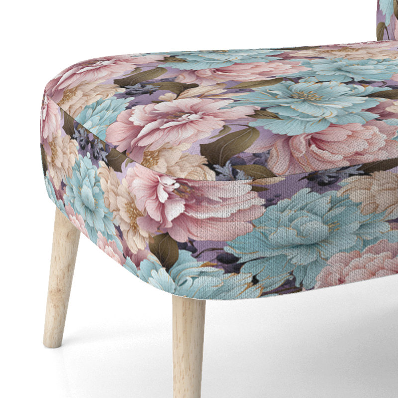Chaise d'appoint bleu et rose avec pivoines pastel I - fauteuil d'appoint en velours