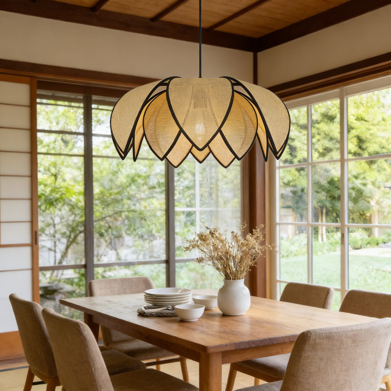 21'' Handwoven Rattan Chandelier Pendant Light, Modern Farmhouse Boho Wicker Light Fixture With Adjustable Chain For Dining Room Kitchen Island Living Room Bedroom Entryway