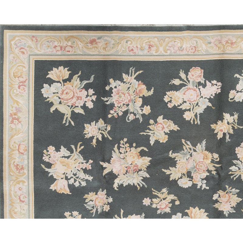 Hand-Knotted High-Quality Green and Gray Area Rug