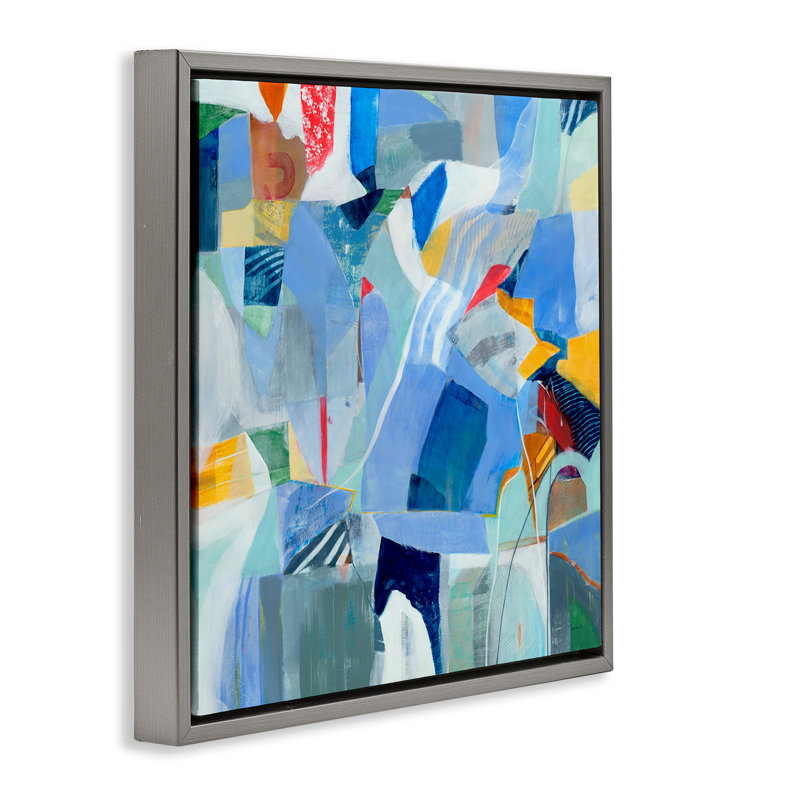 "Chaotic Blue Composition", art mural encadré noir par Jill Martin, H 18 po x l 18 po, Cadre flottant gris lustré