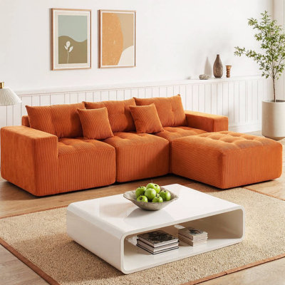 Canapé modulaire en forme de L de 101 po, canapé 3 places avec repose-pieds mobile, tissu en velours côtelé rétro, aucun assemblage requis, bricolage gratuit pour le salon