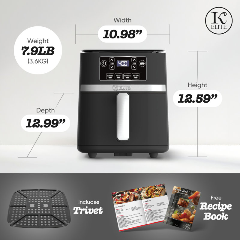 Kitchen Elite 3 Qt Digital Air Fryer, Countertop Nonstick Basket Oven, Black