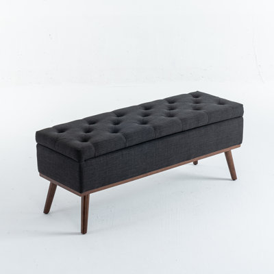 Delmy Mid Century Modern Storage Bench with Wood Base Tufted Ottoman