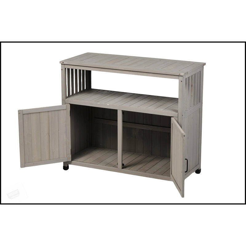 Ensemble de table de bar en bois avec rangement, buffet armoire pour l'extérieur et l'intérieur, conception à lattes élégante