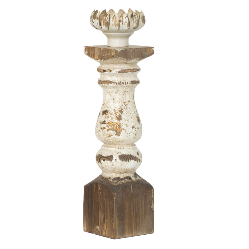 Bellamy Rustic Wood 18.9'' Antique White Tabletop Candlestick