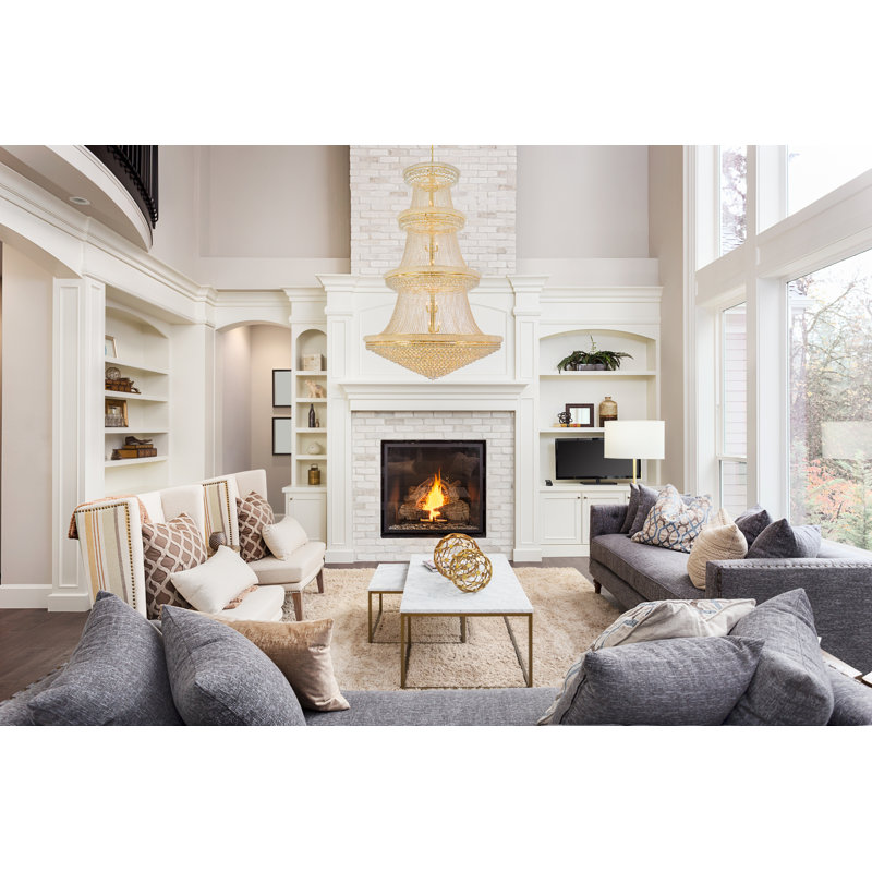 Ston Easton - lustre unique à niveaux 56 avec accents en cristal, H 66 po x l 36 po x P 36 po, Doré