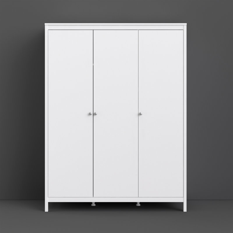 Cynsere 3 Door Manufactured Wood Wardrobe, White