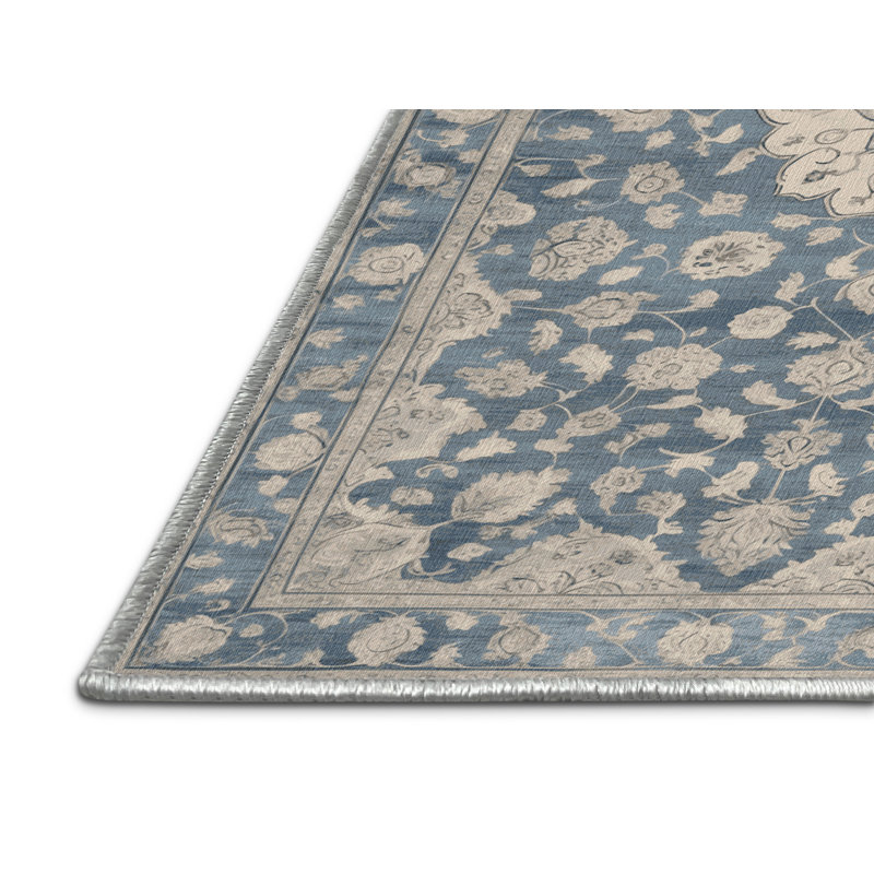 Tapis beige Tabriz lavable à la machine, Carré 7 pi