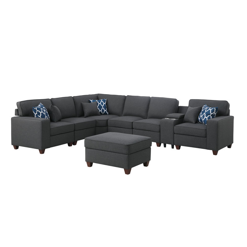 Canapé modulaire de coin avec repose-pieds de gauche 136,25 po Bracken, Mélange de lin gris foncé