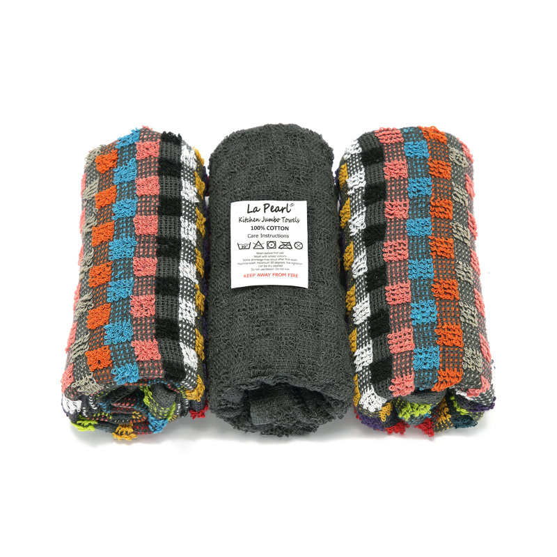 Cotton Jacquard Tea Towel Kitchen Towel, Grey/Orange/Pink