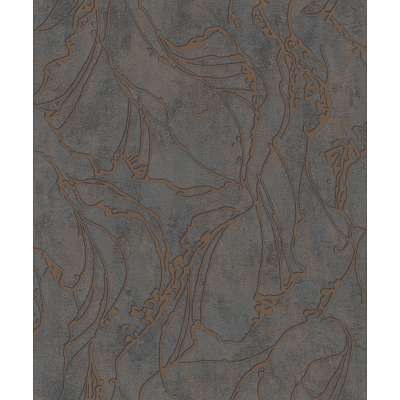 Kavalier Graphic Swirls 10.05M X 53Cm Metallic Elements Wallpaper Roll, Black/Copper