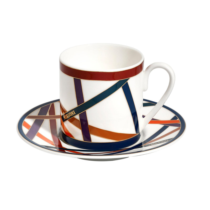 Missoni Coffee Cup & Saucer NASTRI Set in Luxury Box diam. 2.3in, H 2.5in, Cap. 4 oz, Saucer diam. 4.75in, Set of 2