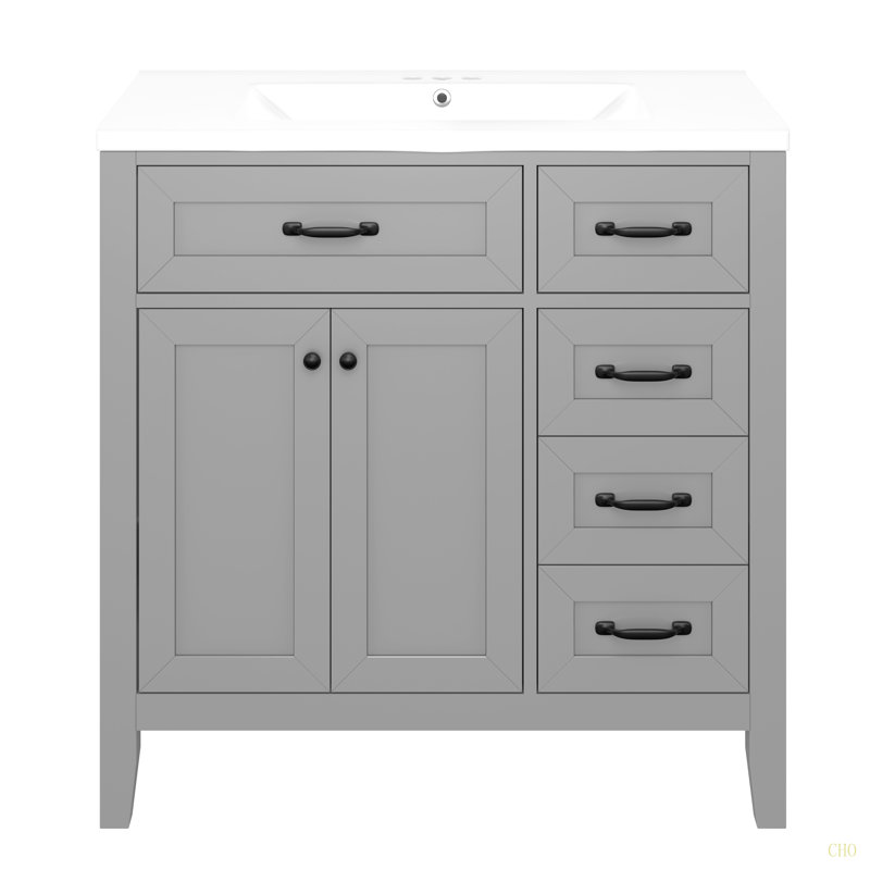 Meuble-lavabo 36 po avec lavabo, armoire de salle de bain avec tiroirs, structure solide et panneau de fibres à densité moyenne