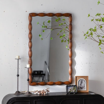 Miroir de style Mid-Century moderne avec cadre en bois massif, miroir de chambre haute définition mural non-déformable, miroir de salon