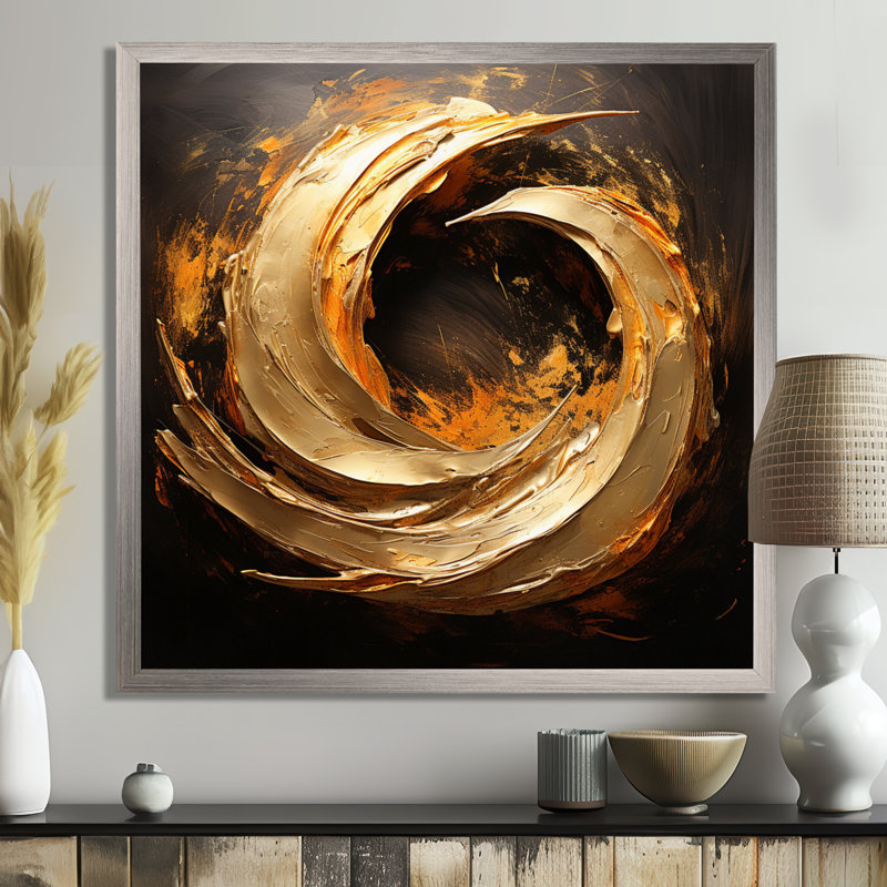 «Spiral Vintage Gold», peinture sur toile abstraite, H 16 po x l 16 po x P 1 po, Cadre simple gris
