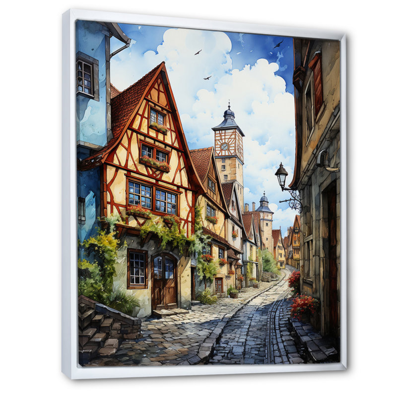 Kristella Allemagne Rothenburg Street II, H 20 po x l 12 po x P 1 po, Cadre flottant blanc