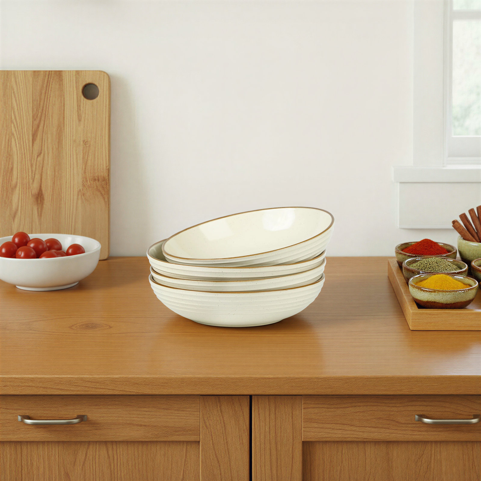 Kellison Stoneware Pasta Bowl, Vanilla White