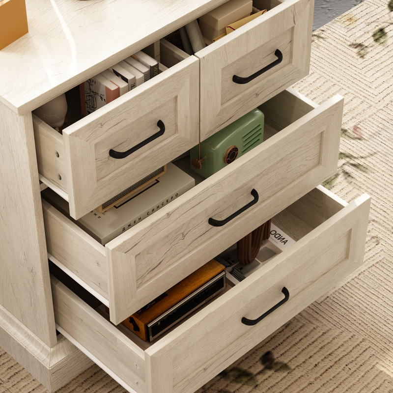Commode d'appoint moderne rustique avec quatre tiroirs, poignées en métal noir - chêne clair vieilli