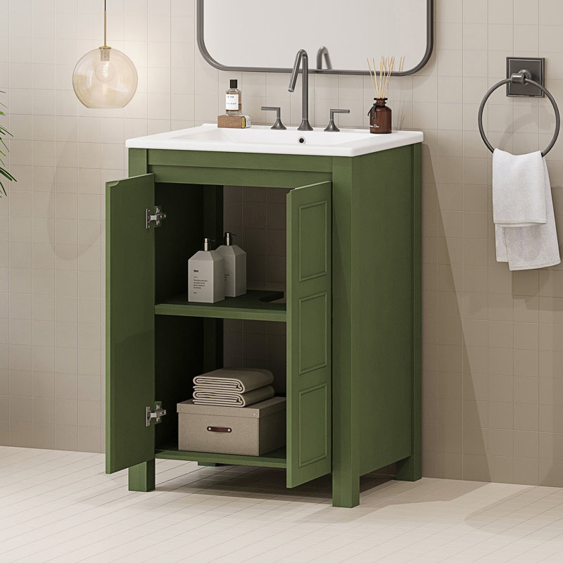 Petit meuble-lavabo de style rétro avec lavabo en céramique
