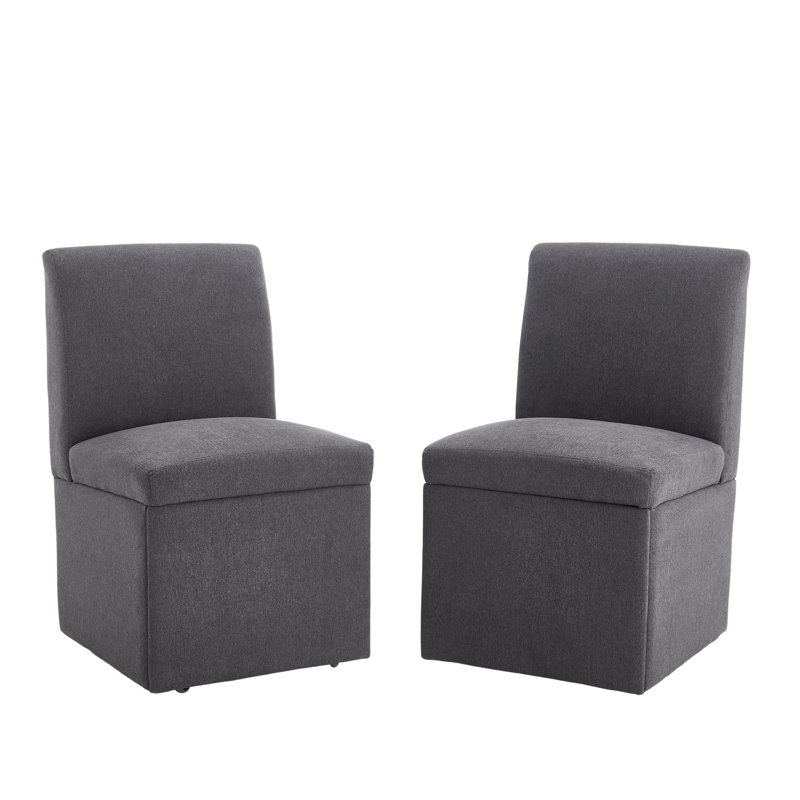 Saugus Swivel Upholstered Dining Chairs with Casters & Storage, Gray Linen
