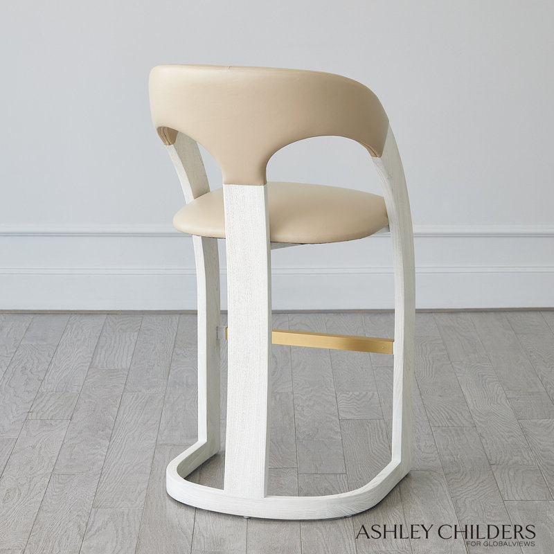 Antique Leather Delia Stool, Beige/White, Bar Stool (30" Seat Height)