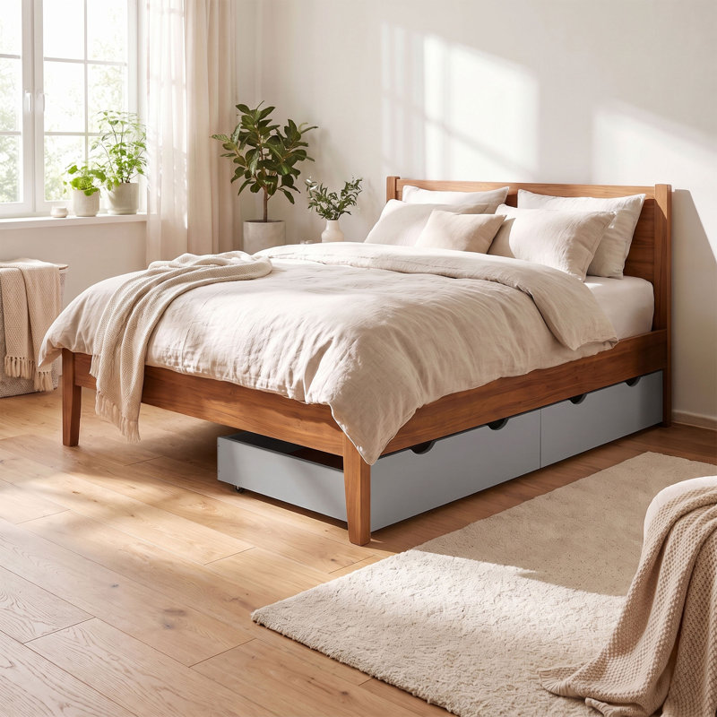 Tiroirs sous le lit en bois avec roulettes et rangement Alaterre, Gris colombe