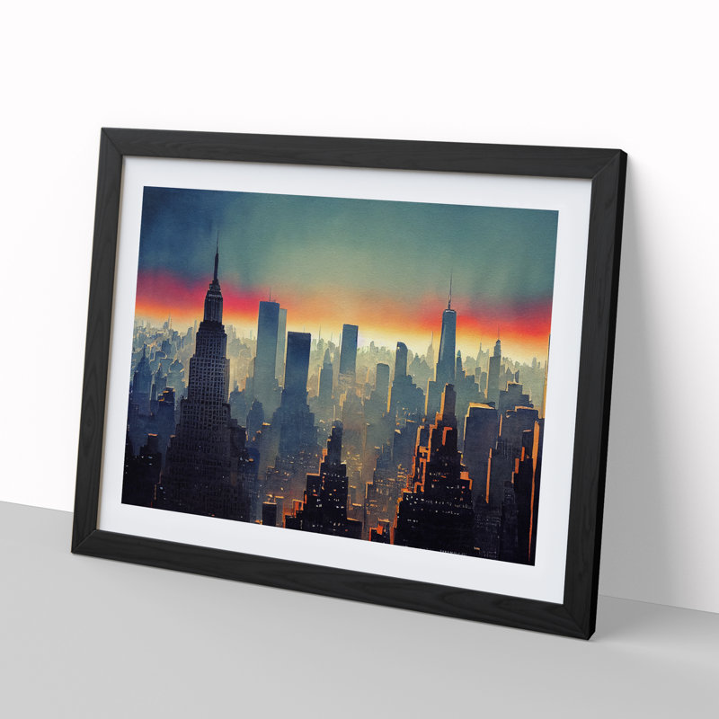 New York Skyline Vol.1 - Single Picture Frame Painting, 46cm H x 64cm W x 2cm D, Black