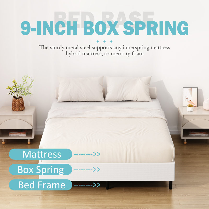 Metal Box Spring with Fabric Cover-Multiple Sizes, Full, High Profile (9")
