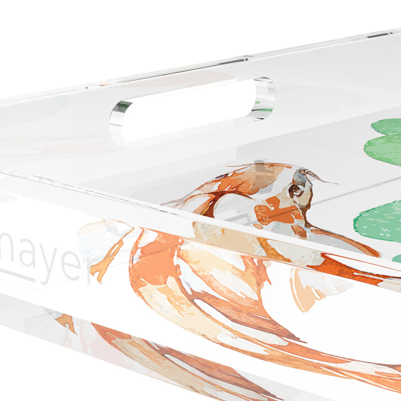Koi Coral Acrylic Square Decorative Tray, 18"W x 18"D x 2"H