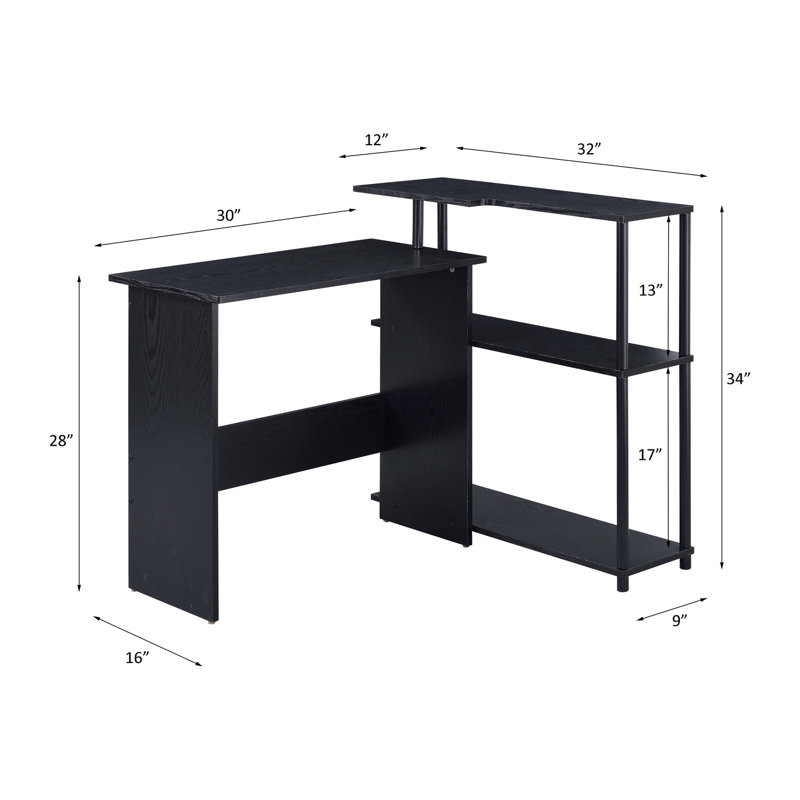 Bureau contemporain noir avec une tablette latérale utile pour un travail productif en forme de L moderne en noir, avec 3 rangements