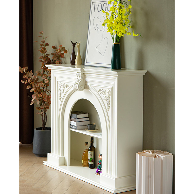 Armoire de cheminée décorative française rétro en bois massif sculpté, H 41,34 po x l 47,24 po x P 13,78 po