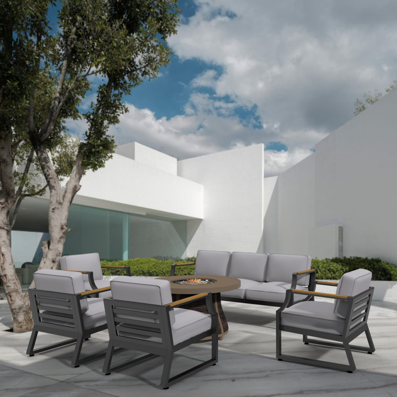 Areefa 7 - Person Patio Conversation Set with Cushions, Black