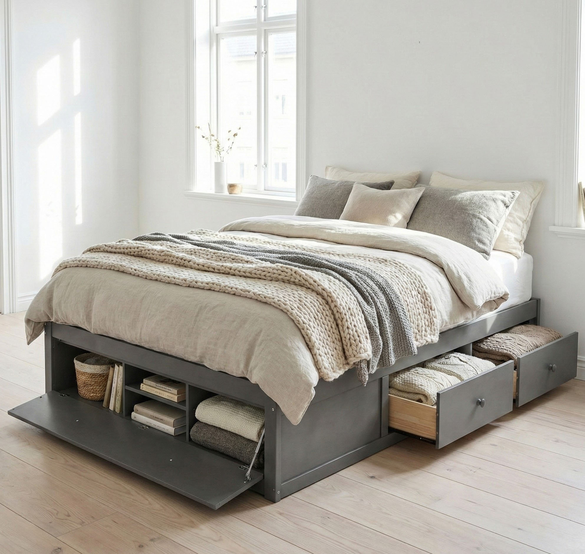 Latitude Run® Queen Size Platform Bed Frame With 4 Storage Drawers And ...