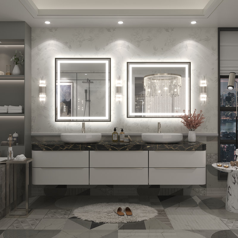 Miroir de salle de bain / meuble-lavabo mural Molly, 32 po x 28 po, Noir