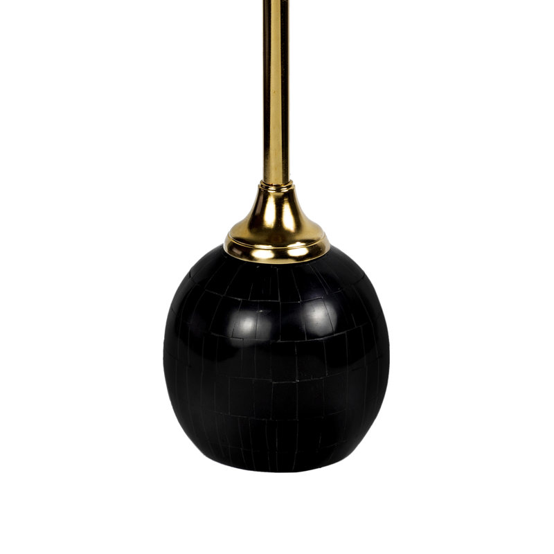 Evelyn Contemporary 26" Black and Gold Round Drink Table, Geometric Resin Ball Base and Iron Candlestick Leg Accent End Table for Small Spaces