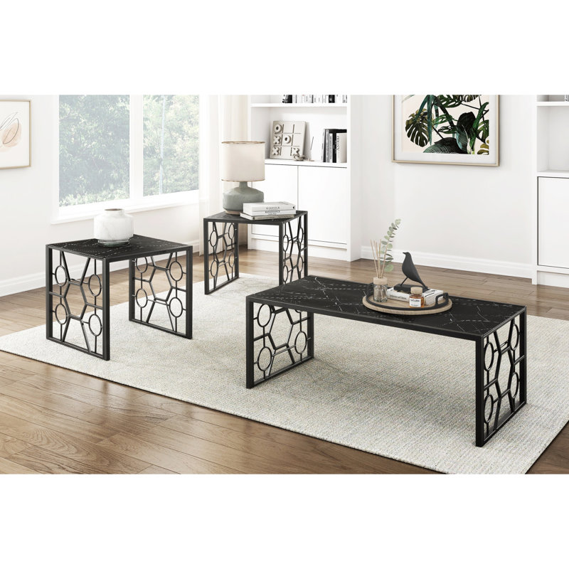 Table d'appoint Albertis 3 avec verre trempé imprimé à la mode en métal et métal