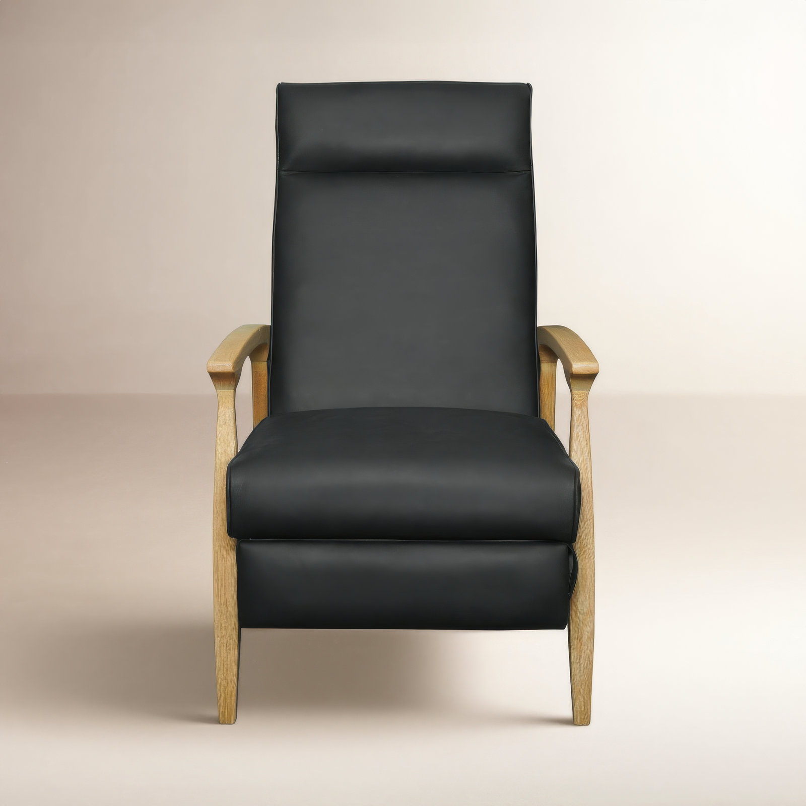 Piedmont Leather Recliner, Black, Light Oak