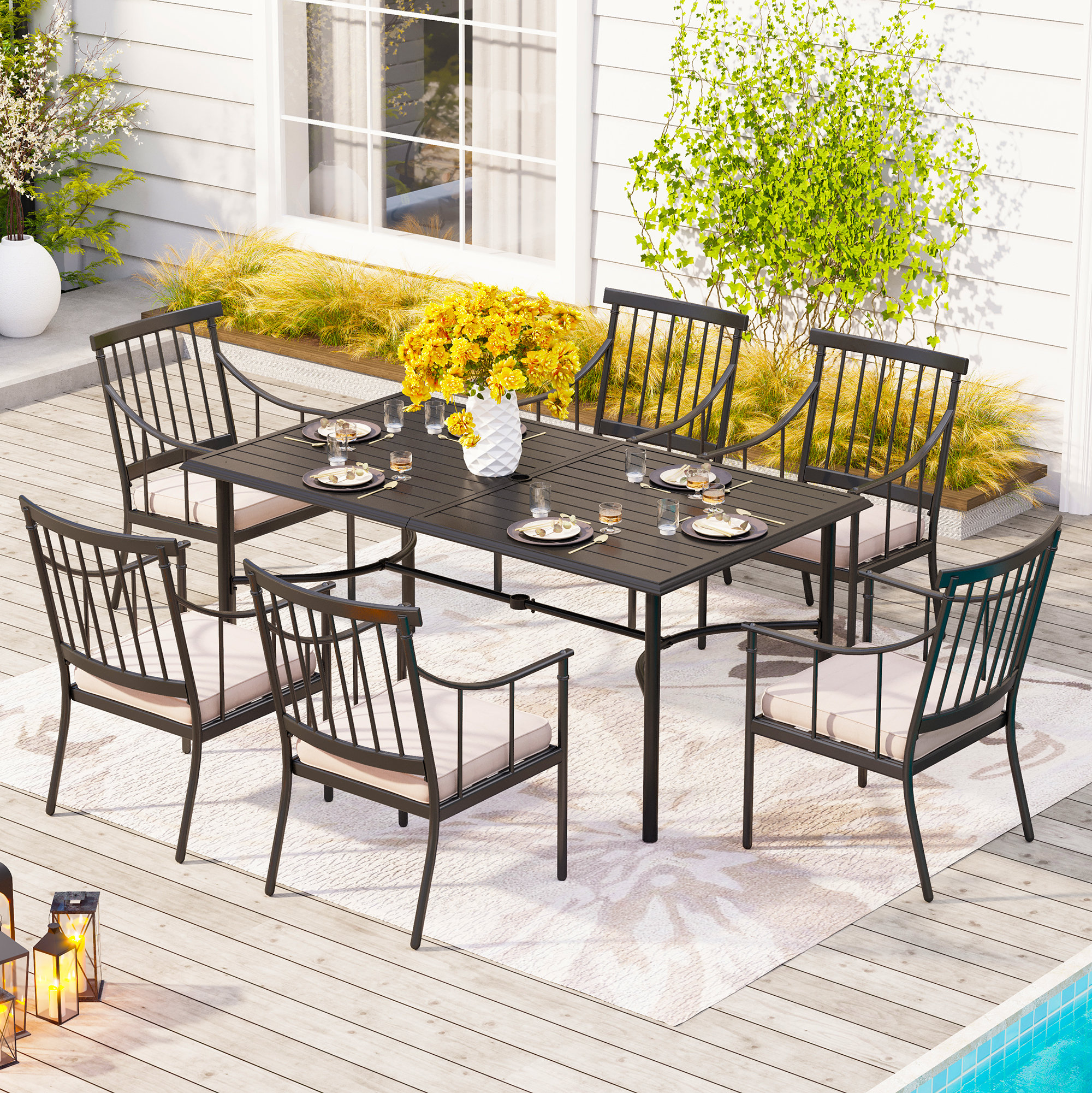 Argyri 6 - Person Rectangular Outdoor Dining Set with Cushions
