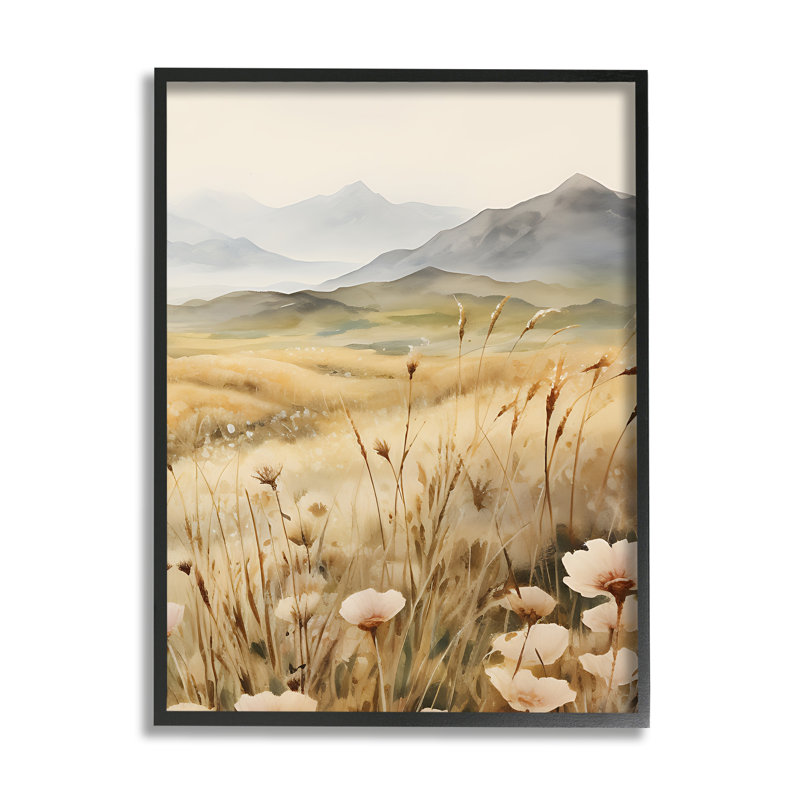 Bb-282-Mountain View Meadow encadré sur peinture sur bois, Giclée encadrée noir minuit, H 14 po x l 11 po x P 1,5 po