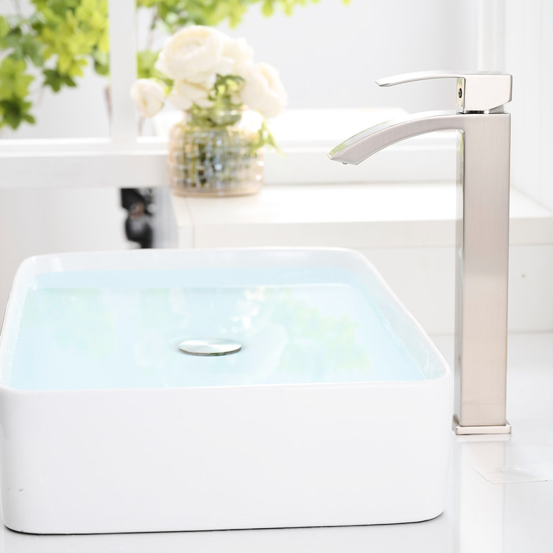Robinet de salle de bain en nickel brossé - monotrou fixé au comptoir avec robinet en céramique pour lavabo, poignée de lavabo et poignée manuelle