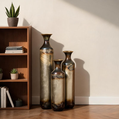 Vases et pots décoratifs 20,4 po et blanc avec or et métal blanc pour le salon, 20,4 po