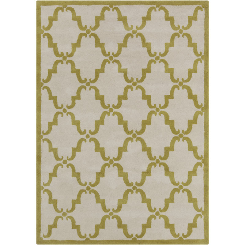 Tapis marocain en laine touffeté à la main vert et ivoire Acworth Authentic, 7 pi x 10 po