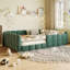 Lit plateforme pour lit double rembourré en velours vert-129682530
