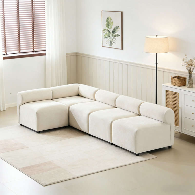 Canapé modulaire modulaire en chenille, Beige + 4 pièces, 4