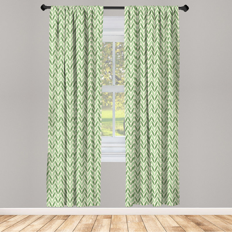 Green Chevron Light Filtering Rod Pocket Curtain Panels, 28" x 95"