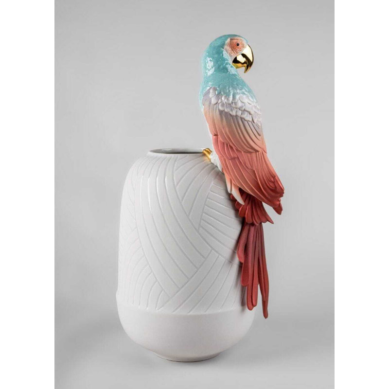 Macaw Bird Vase, Blue/Red/White