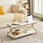 Kempst Coffee Table with Storage Shelf, Rustic Farmhouse White Cocktail Table with Gold Metal Frame, 2-Tier Wood and Metal Frame Accent Table for Living Room, Apartment, or Small Spaces-1508161453