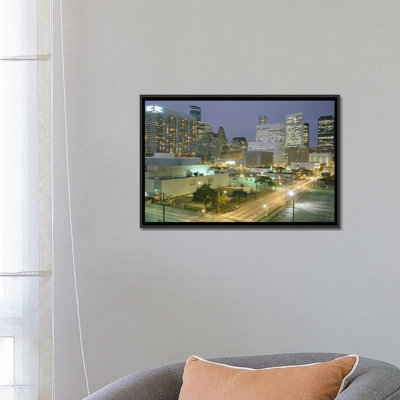 «Skyscrapers Lit up at Night, Houston, Texas», reproduction de photo panoramique sur toile
