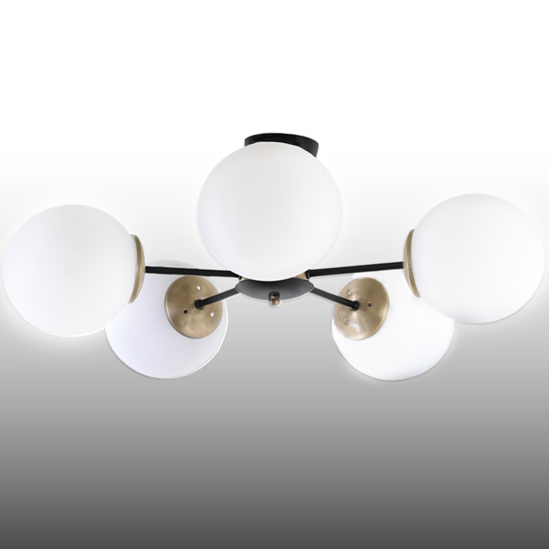 Plafonnier semi-encastré 5 lumières, Blanc, Blanc